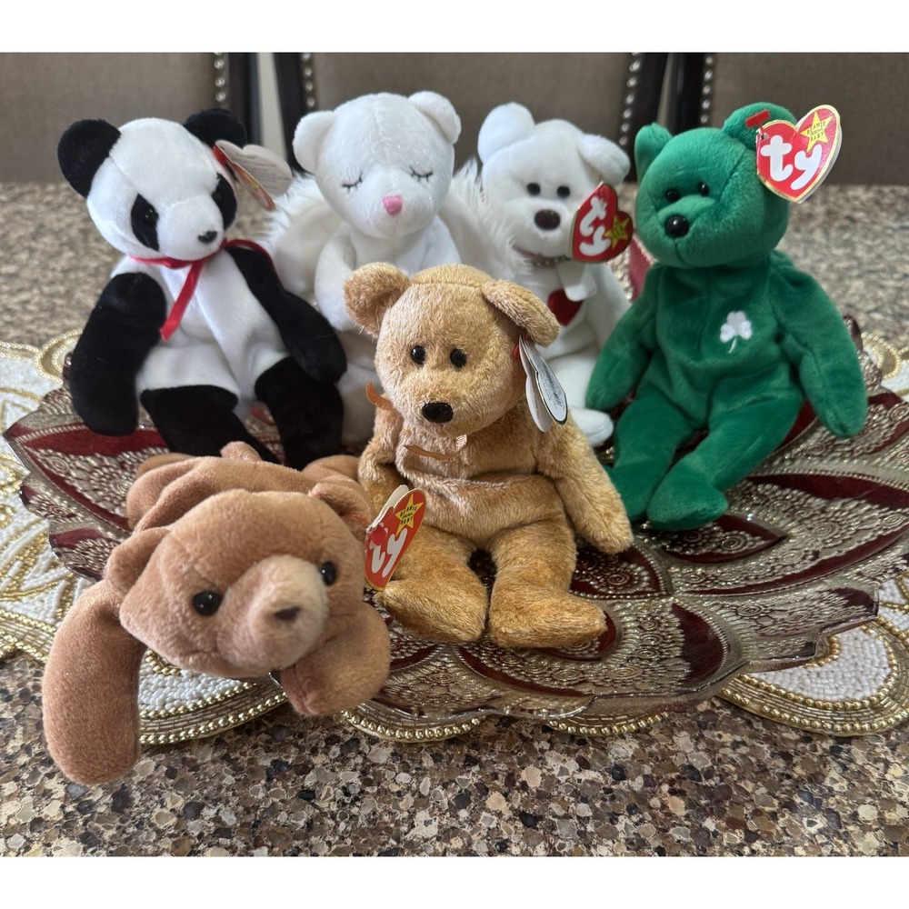 Ty Beanie‎ Bear Lot Of 6 Beanie Bears All with Tush Tags 5 with Hang Tags